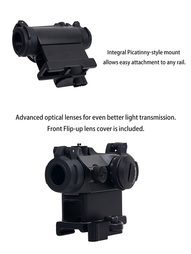 Black Finish Compact Red Dot Hunting Scopes With Flip - Up Lens Cover 24mm Magnification