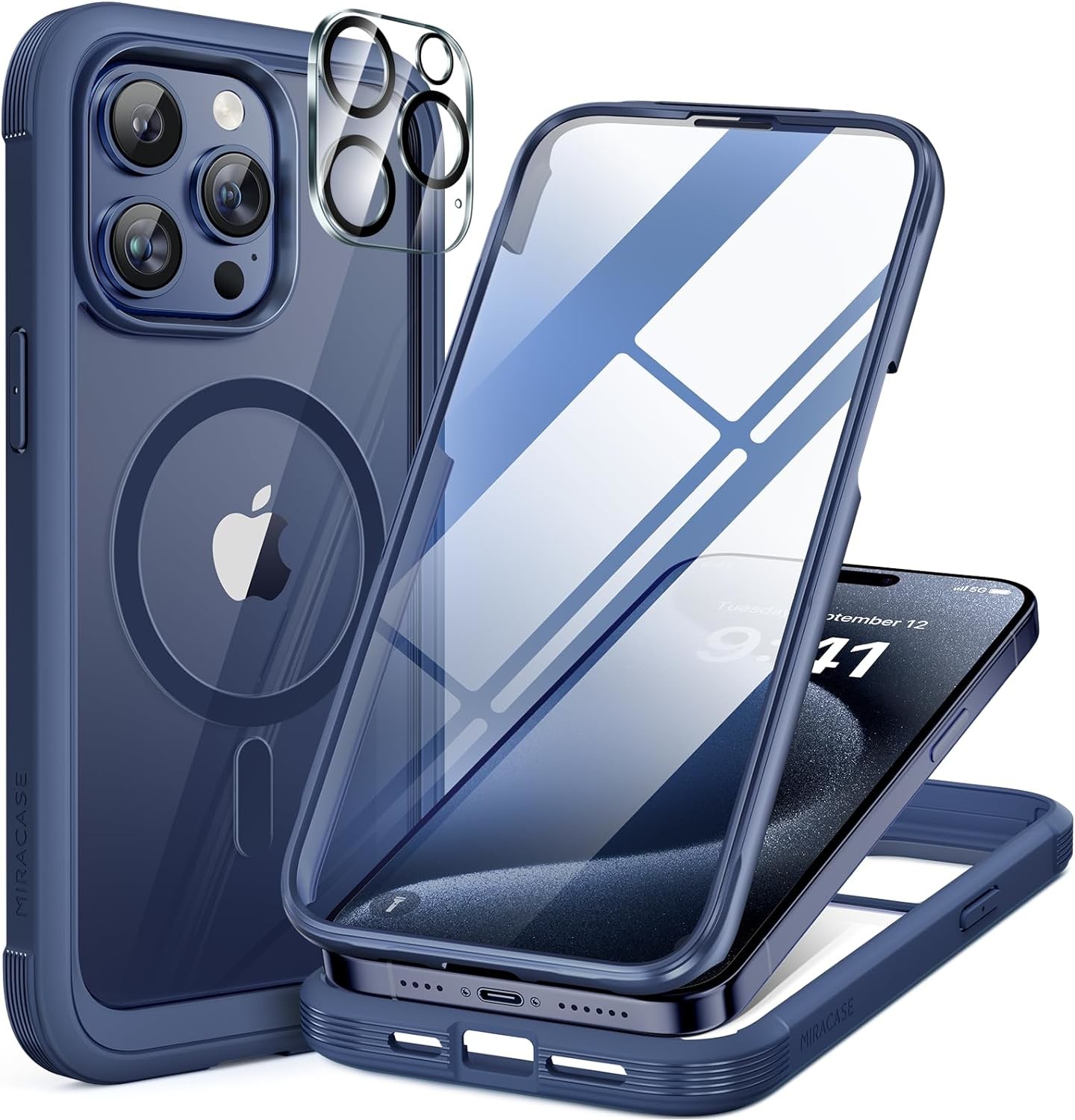 Magnetic for iPhone 12 Pro Max Case Full-Body Built-in Glass Screen Protector& Camera Protector