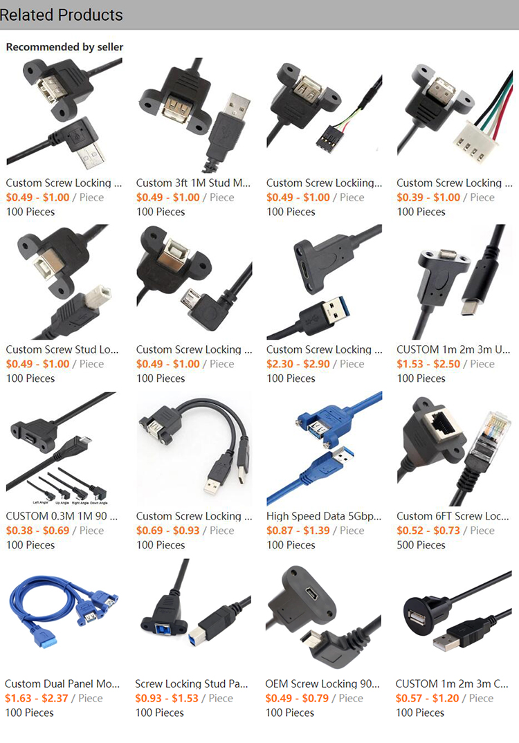 Custom Screw Locking 90 Degree Angle Micro B Male USB 2.0 Type B Female Panel Mount Extension Cable