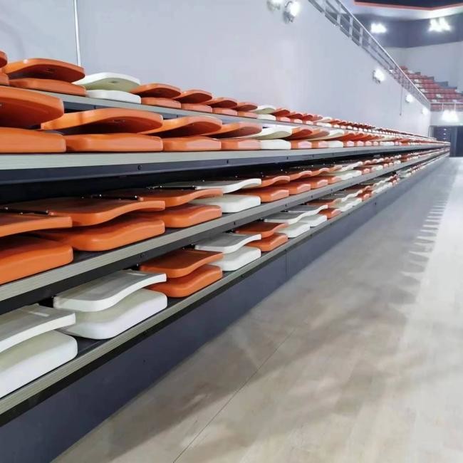 White Color Floor Mounted Arm Chair Retractable Bleacher Seating System For Stadium Gym And Auditorium
