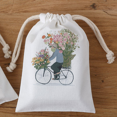 Underwear bag - hand printed customised text in blue on cotton bag -