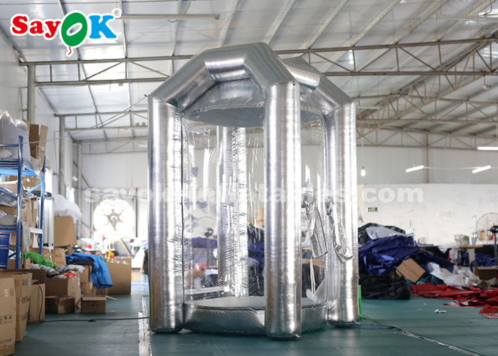 1.5m/5ft Silver Cube Inflatable Money Cash Booth Machine For Company Opening