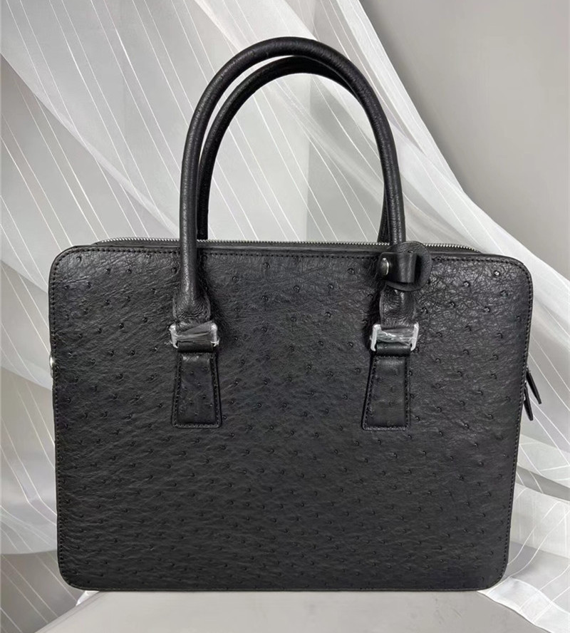 Authentic Ostrich Skin Businessmen Working Travel Purse Laptop Briefcase Genuine Leather Male Large Top-handle Handbag