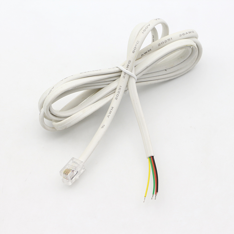 OEM 1m White Black RJ9 RJ11 Male 4p4c to Stripped Wire Open Cable