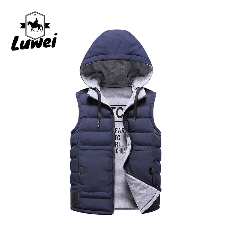 Cotton Padded Cold Weather Vest Regular Stand Collar Waistcoat With Hooded