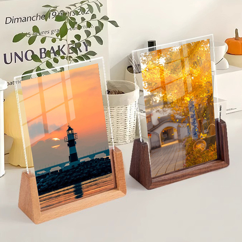 Custom Acrylic And Wood U-Shaped Photo Frame , Desktop Acrylic Picture Photo Display 6x7, 7x7, And 8x10 Inch Sizes