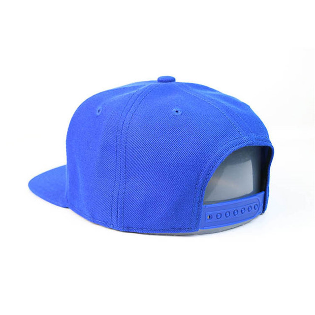 Blue Snapback Cap Hat Adjustable 7 Holes Plastic Back Closure Silk Print On Panels