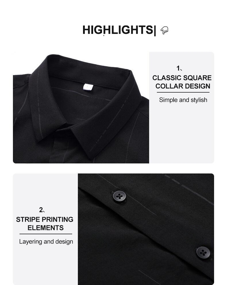 5000 2023 Spring End Men's Business Casual Middle-Aged Slim Iron-Free Striped Ice Silk Shirt