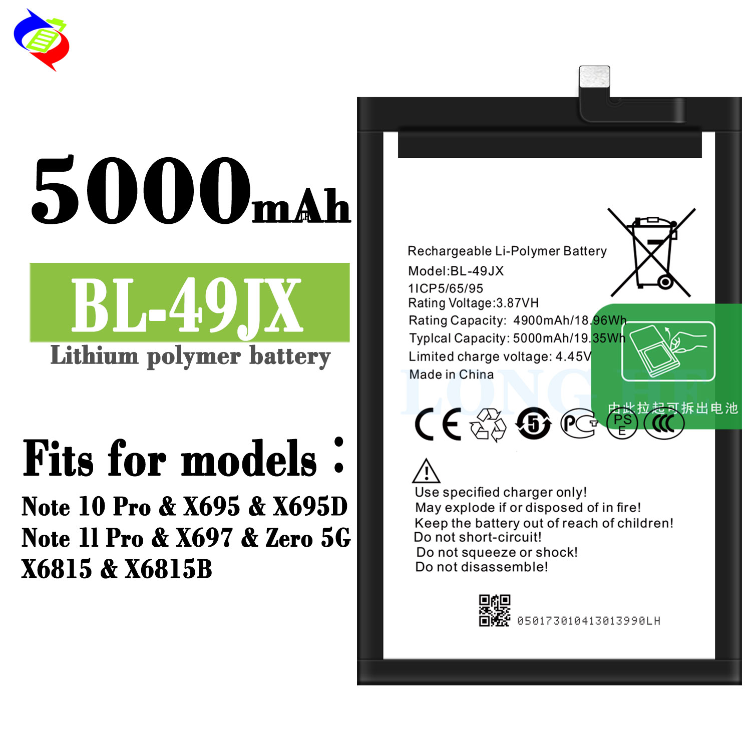 BL-49JX Mobile Phone Battery for Infinix Note 10 Pro X695 X697 X6815 Original Batteries