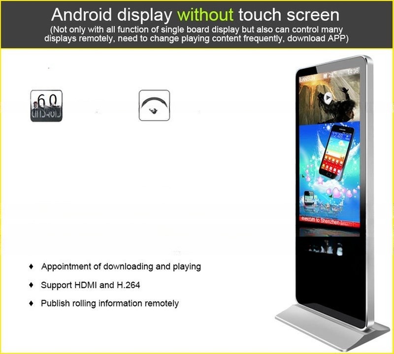 Free standing 43" inch Android WIFI network LCD LED signage AD player display with rotating screen function