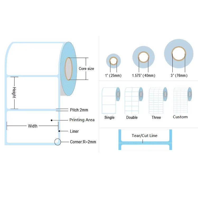 Adhesive Custom Direct Thermal Labels Shipping Printer Barcode Labels Roll