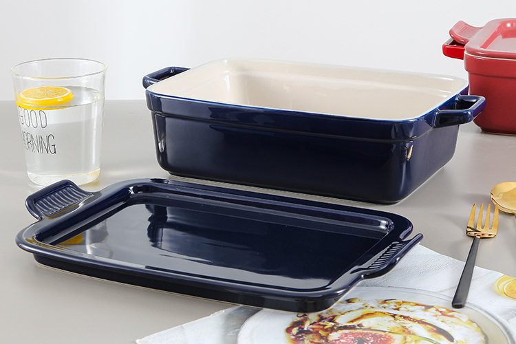 Muffin Dessert Ceramic Oven Dish , Rectangular Baking Pan With Platter Lid