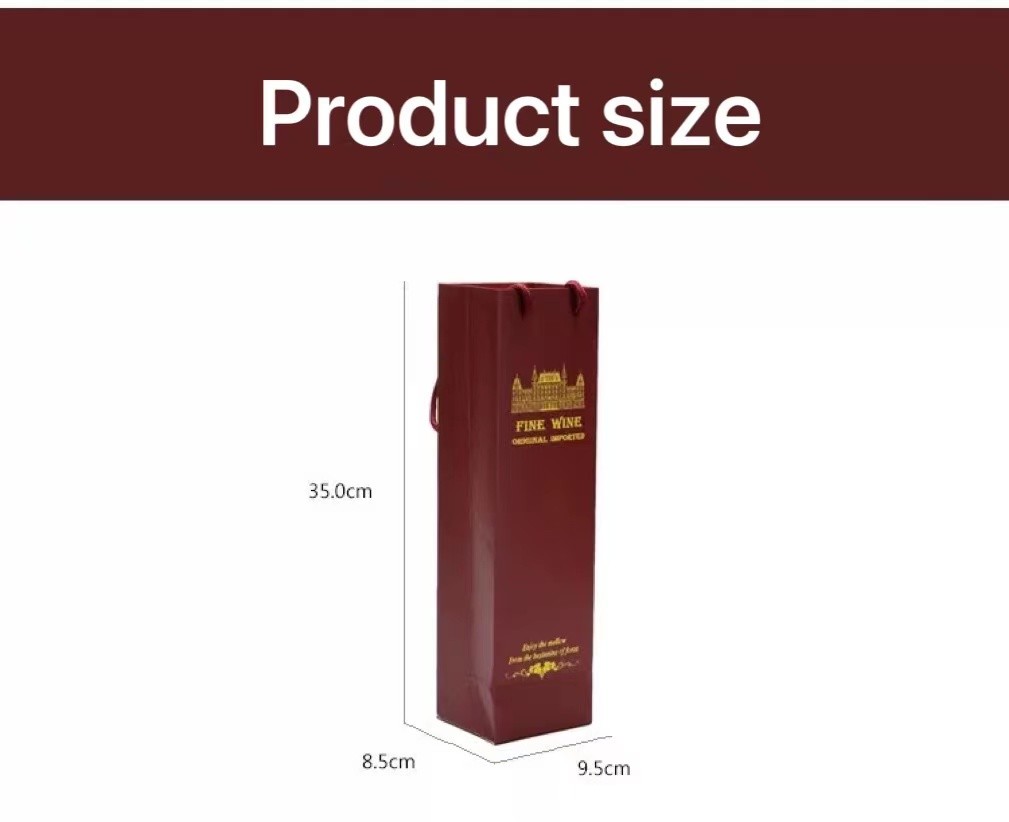 Luxury Gift Packaging Custom Printed Bottle Wine Paper Bags Dark Red Wine Bottle Paper Bags With Handles
