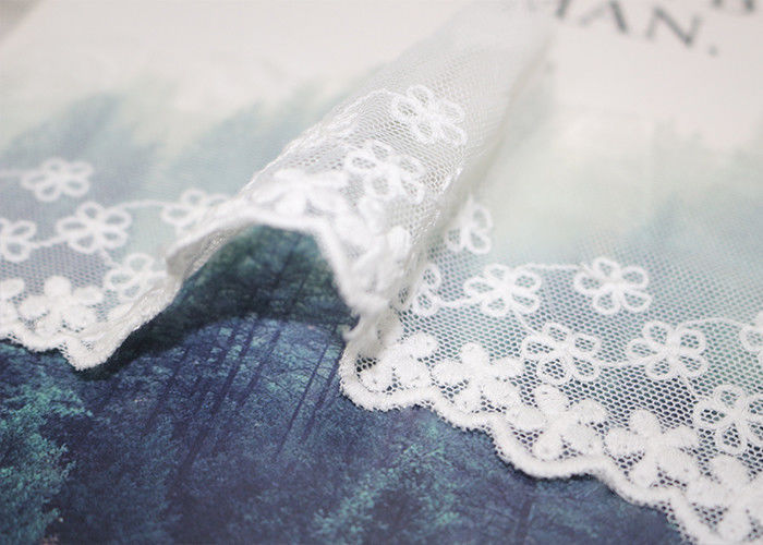 Custom Floral Embroidered Mesh Nylon Lace Trim With Scalloped Edge By Oeko Tex