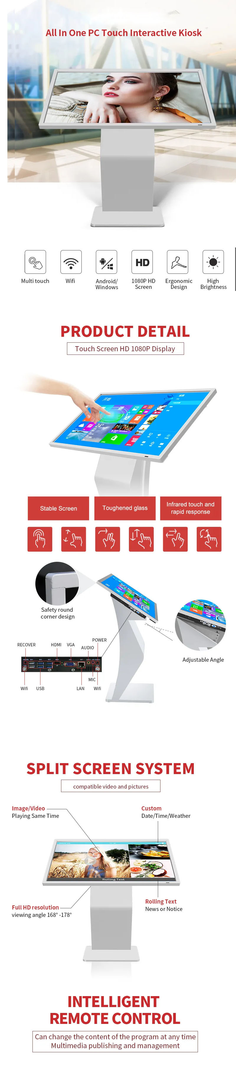 Android Touch Screen Kiosk , 55 Inch Touch Screen Lcd Kiosk