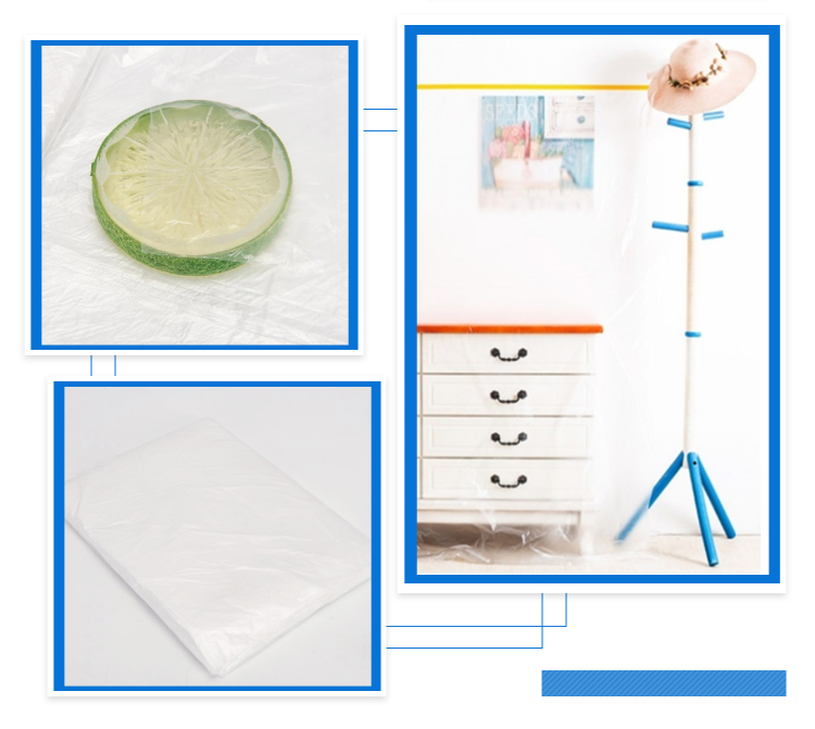 5.5-12.5 micron Thickness Table Plastic Dust Cover For Transparent Disposable Furniture
