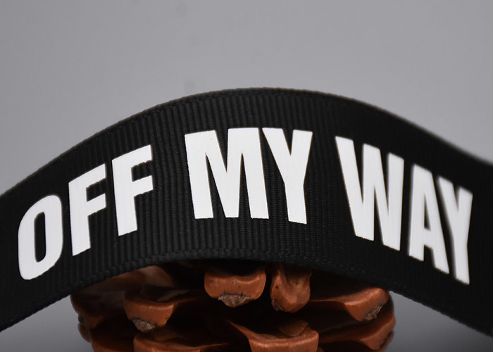 Clothing Custom 20mm Black Polyester Webbing White Logo Screen Printed Labels
