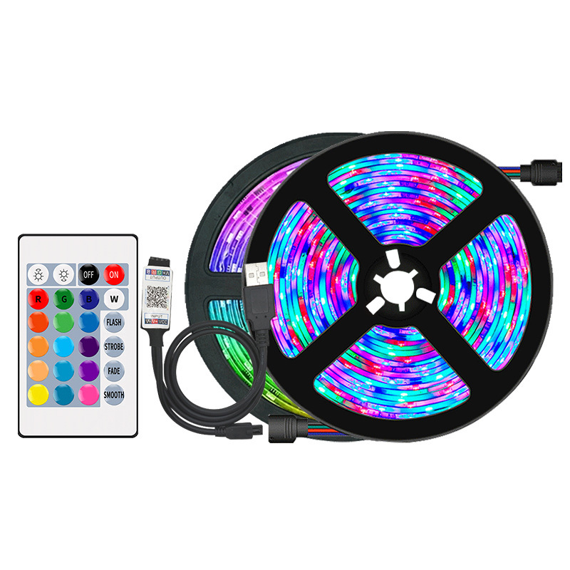 Support Dimmer Yes 5m RGB Strip Light Set With 24keys Bluetooth 5V RGB SMD 5050 LED