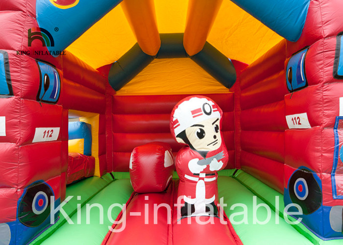 Slide Type Fire Truck Trampoline Inflatable Jumping Castle For Indoor Kids