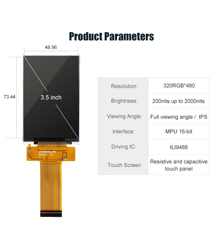 ILI9488 3.5 Inch Ips Display Module 200nits Brightness Full View Angle