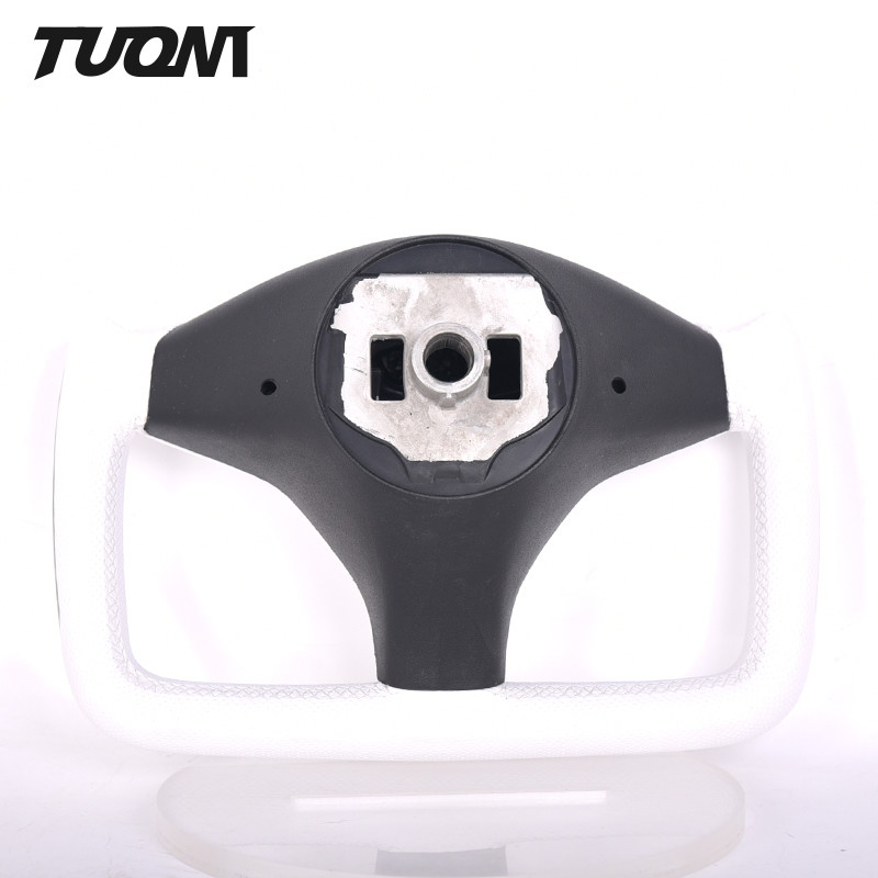 White Leather Tesla Carbon Fiber Steering Wheel Model X Model S