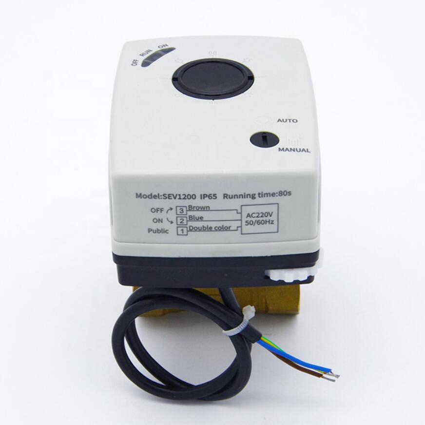 IP65 Compact Electric Actuator 2 way 3way 4way Brass Ball Motorized Valve for air condition