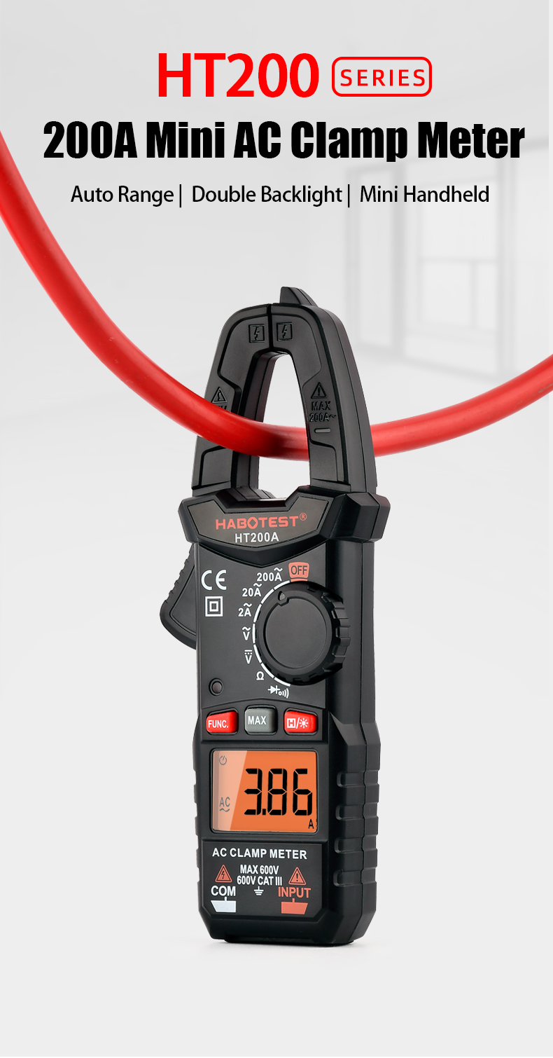 HT200A Digital Clamp Meters , 2000 Counts Multimeter Clamp Tester