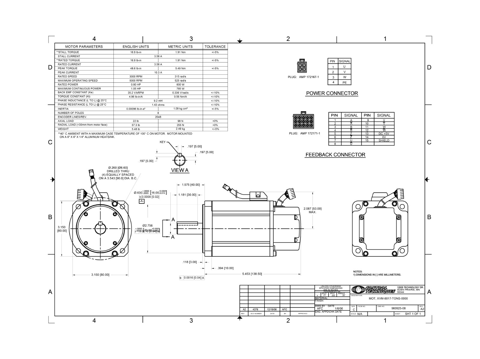 XVM-8017-TONS-D002 Industrial Servo Motor 230VAC 80MM Frame Stall Torque 5000RPM