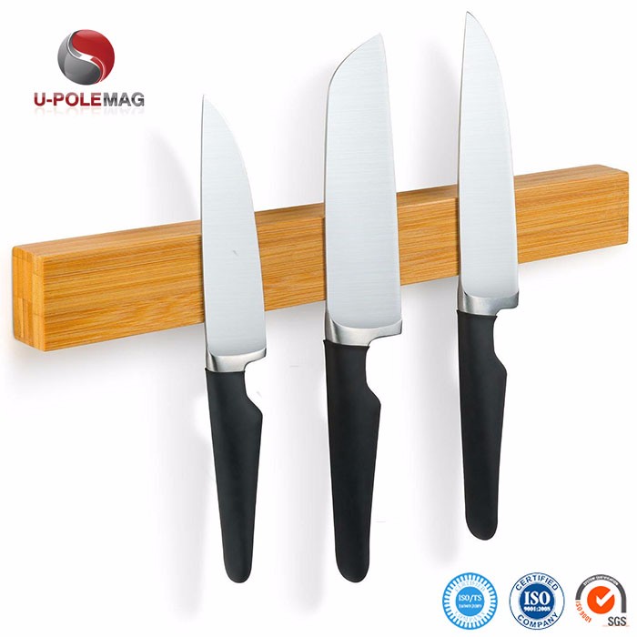 ISO9001 2000 System Natural Bamboo Wood Magnetic Knife Block Holder Customized Design