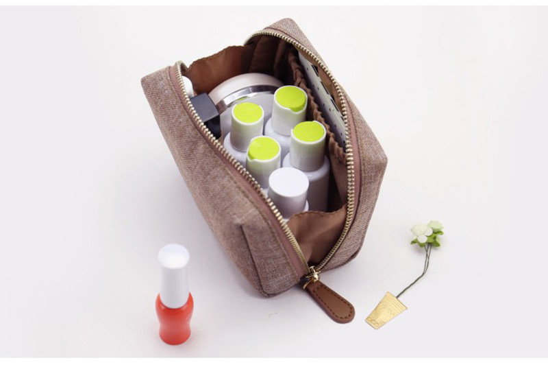Simple Style Linen Toiletry Makeup Bag Pure Color Cosmetic Bag