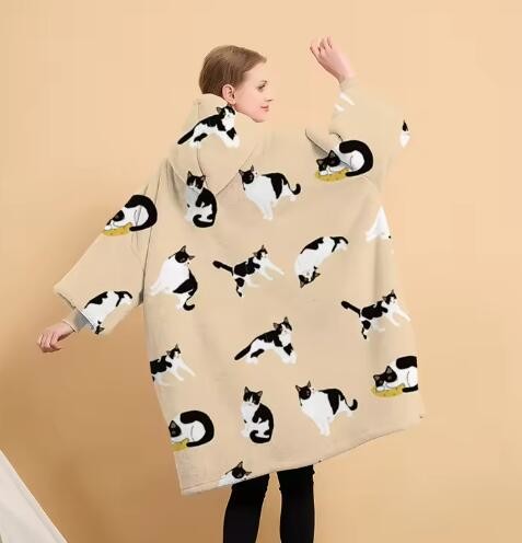 Animals Luxury Plush Flannel Hoodie Blanket Warm Adults Oversized Hoodie Blanket