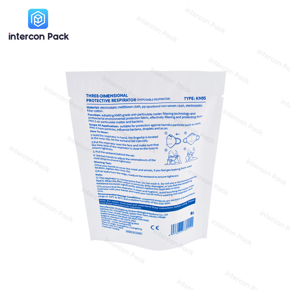 Eco Friendly Paper Plastic Composite Bag Customized Color Mask Packaging Bag
