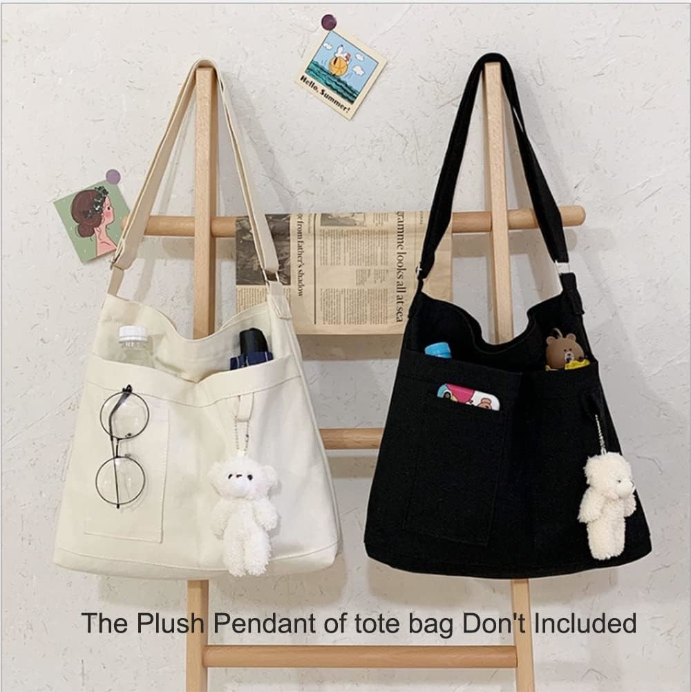 Brand: Kehpish Economical Cotton Canvas Tote Bag,Women Hobo Shoulder Bag Crossbody Handbag with 3 External Pocket