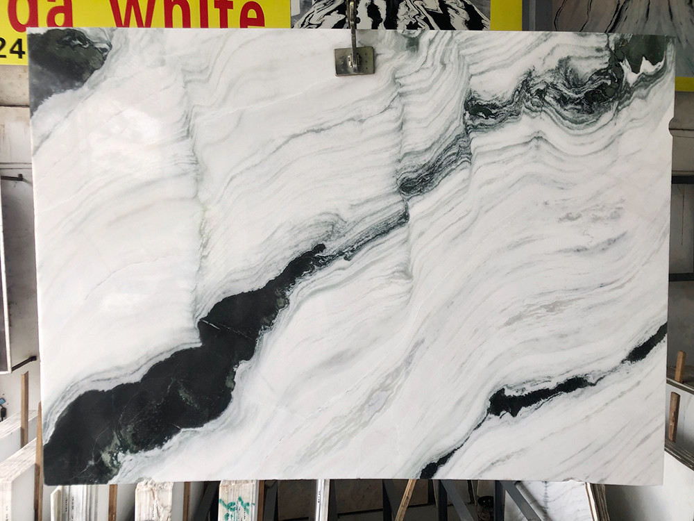 China Panda White Flooring Counter Kitchen Marble Stone Slab Black Wave Natural Stone