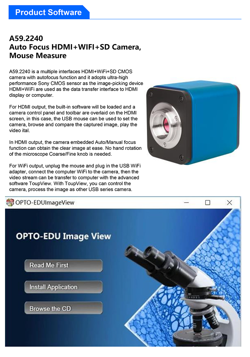 A59.2240 Auto Focus HDMI+WIFI+SD Camera Mouse Measure OPTO-EDU
