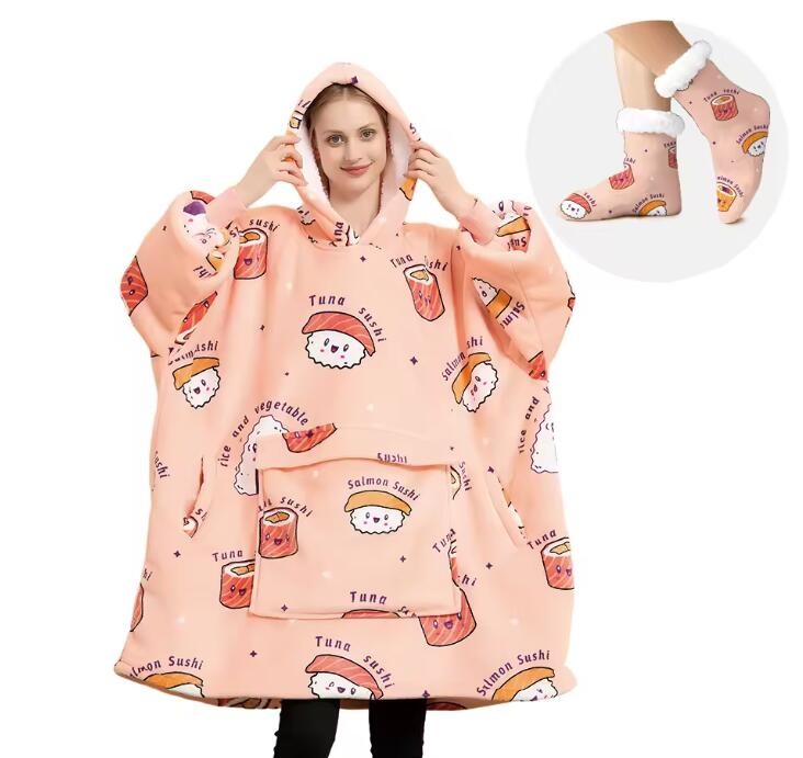 2Pcs Custom Logo Plus Size Hoodie Blanket Adults Christmas Gift