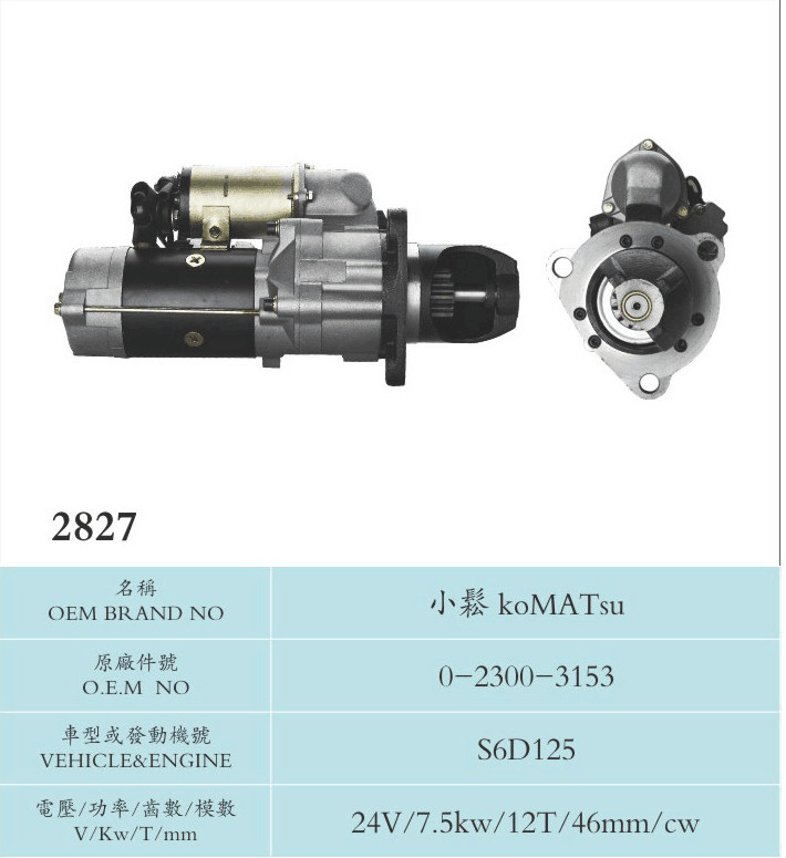 Auto Spare Parts Nikko Starter Motor Komatsu 0-2300-3153 Long Service Life S6D125