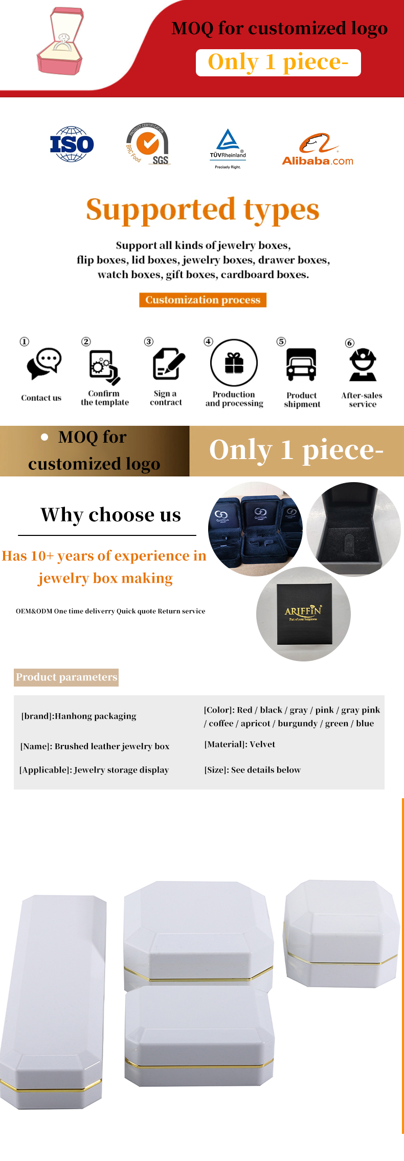Custom Logo Light Jewelry Gift Box for Bracelet Earrings Pendant Velvet Necklace Ring Handmade Material