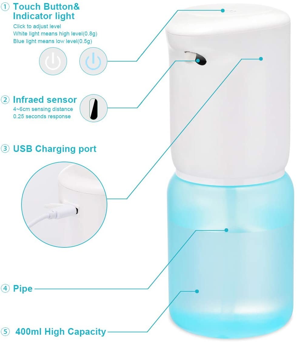 4.5W Auto Spray Soap Dispenser 1200mAh Rechargable Plastic Mist Spray Bottle