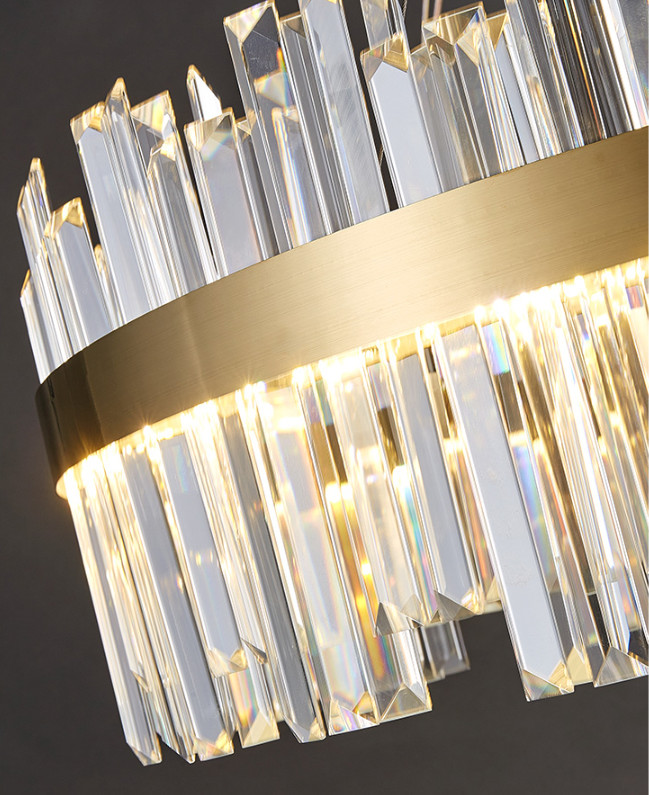 Tricolor Round Shape Chandelier Crystal Ceiling Light Fixture With Metal Ceiling Plate