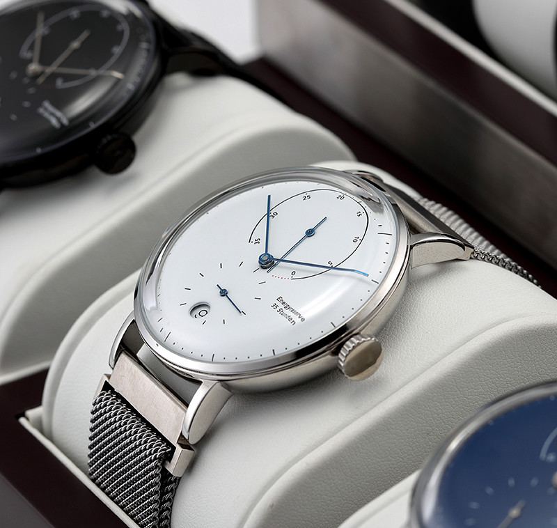 Magnet Mesh Strap Automatic Mechanical Watch With Date Curve Blue Dial