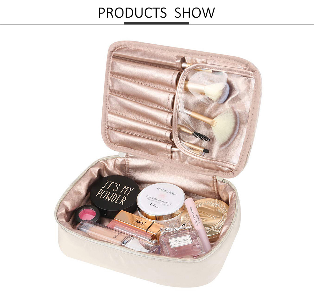 Large Capacity Two Way Zipper Closure Polyester Cosmetic Bag