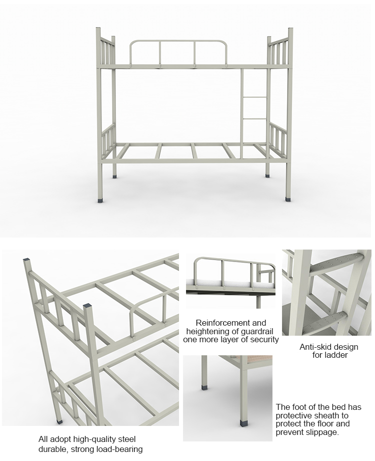 Dormitory Double Layer Anti Slip Gray Color Metal Bunks With Ladder