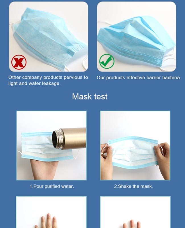 Eco Friendly 3 Ply Single Use Face Mask Procedural Face Masks With Earloops