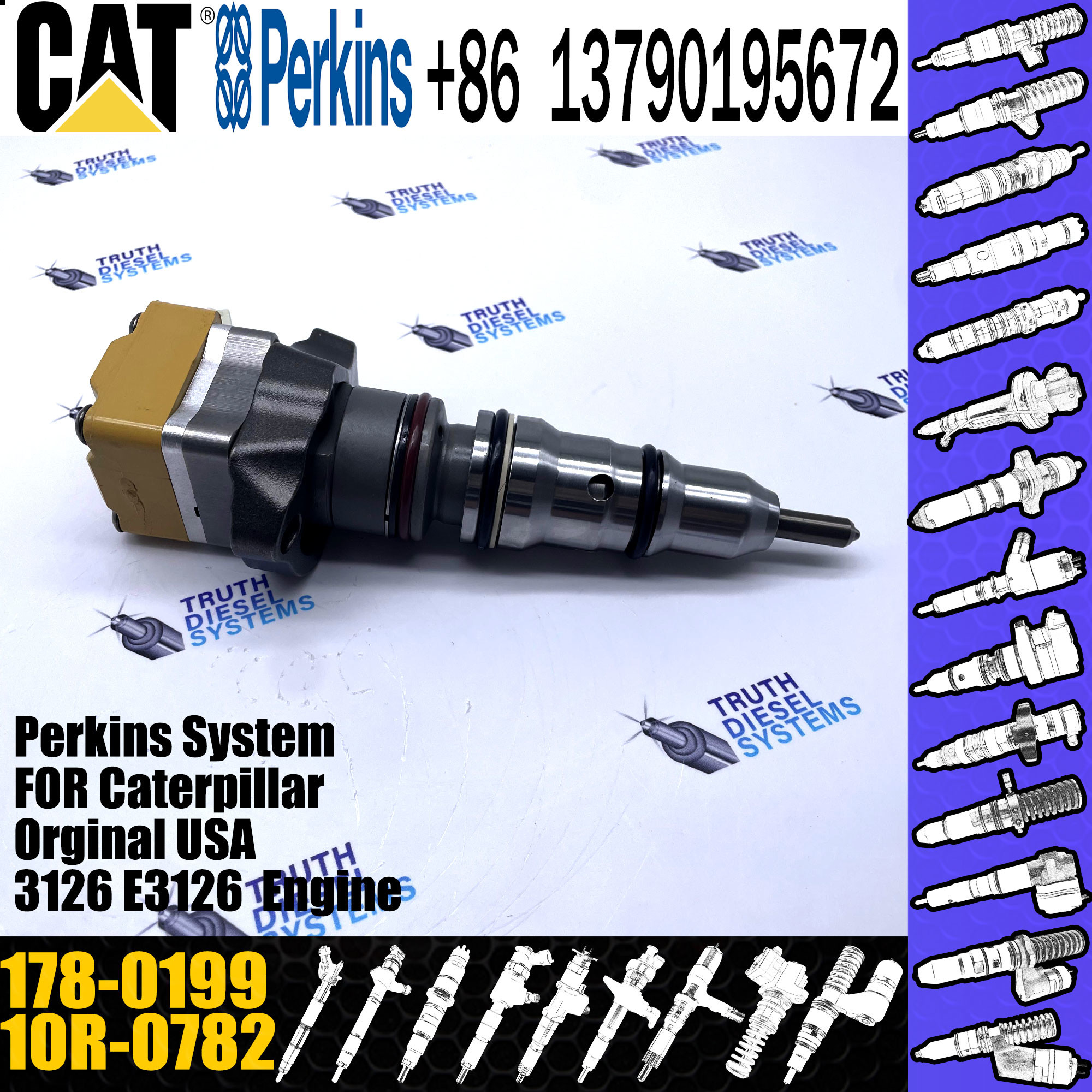 Excavator parts 3126 cat engine injectors diesel 222-5966 173-9379 178-0199 for caterpillar cat 3126b injector