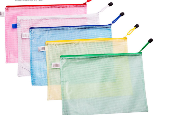 OEM PVC Mesh Document Bag A3 / A4 / A5 Plastic Clear Zipper Pencil Case