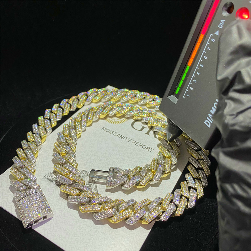 Iced Out Miami Cuban Link Chain OEM 18k Gold Cuban Link Chain 925 Sterling Silver