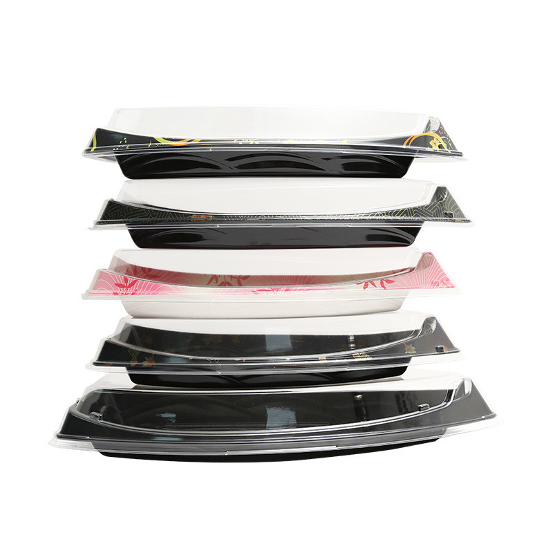 Japanese High Grade Disposable Boat Sushi Sashimi Salmon Platter To Go Packing Box