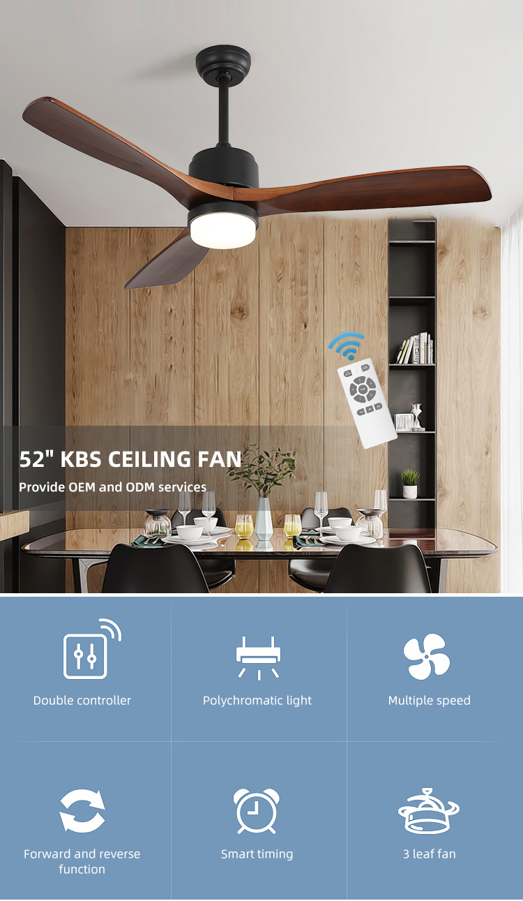 52Inch Time Setting Wood Ceiling Fan Light