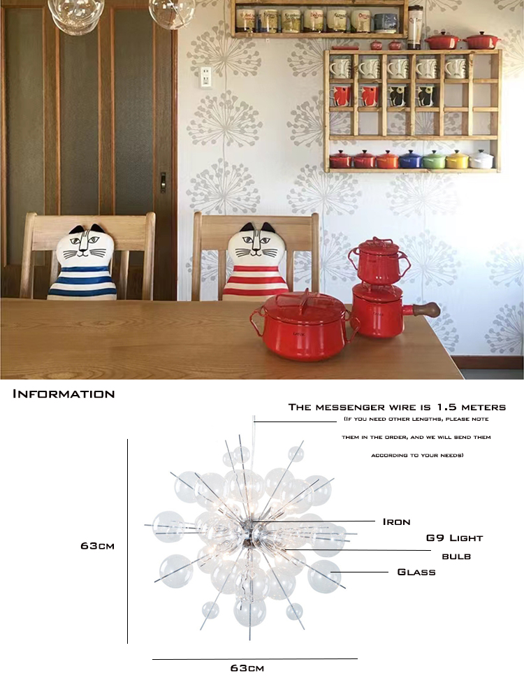 Nordic Led Home Decoration Chandelier Modern Sea Urchin Dandelion Glass Ball Pendant Lamp(WH-GP-180)